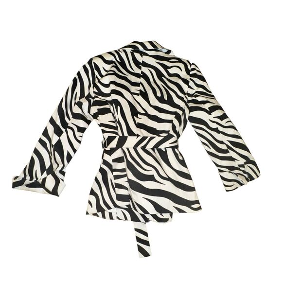 Sandro Sportswear Tie Waist Jacket Sz S Black White Zebra Print Button Collared - Picture 5 of 6